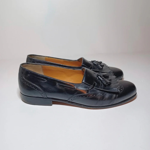 Vintage Salvatore Ferragamo Mens Black Leather Tassel Wingtip Loafer Shoes 8.5D - Picture 1 of 10